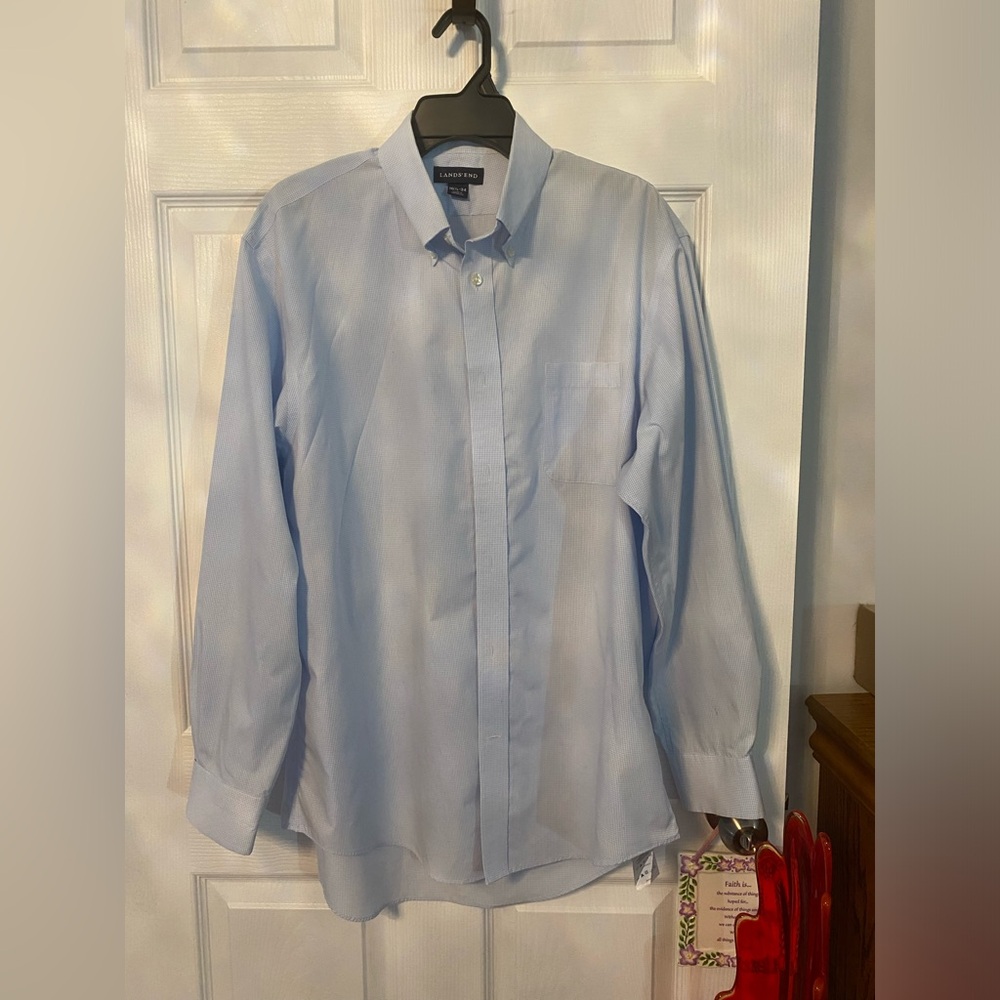 Lands' End Men's Sky Blue/White Dress Shirt